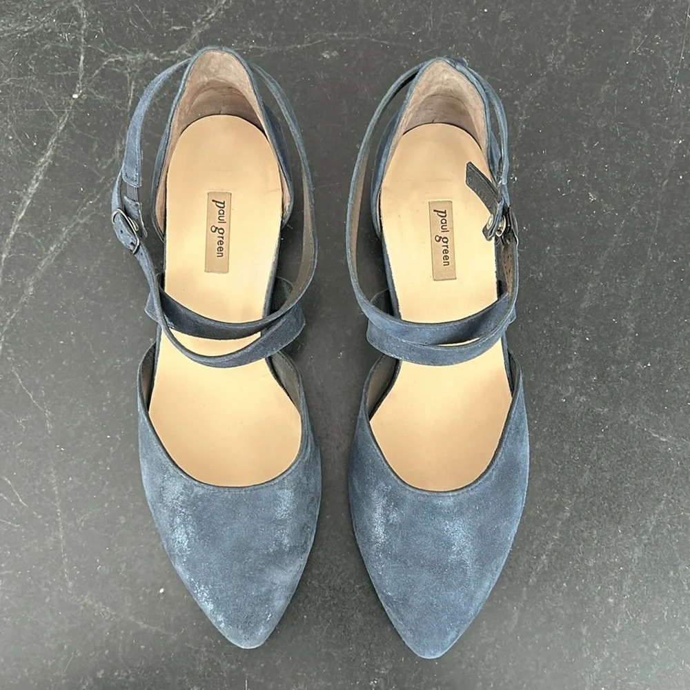 Paul Green Margot Ankle Strap Pointy Toe Ballet Flats Metallic Ocean Blue US 8 - Picture 3 of 7